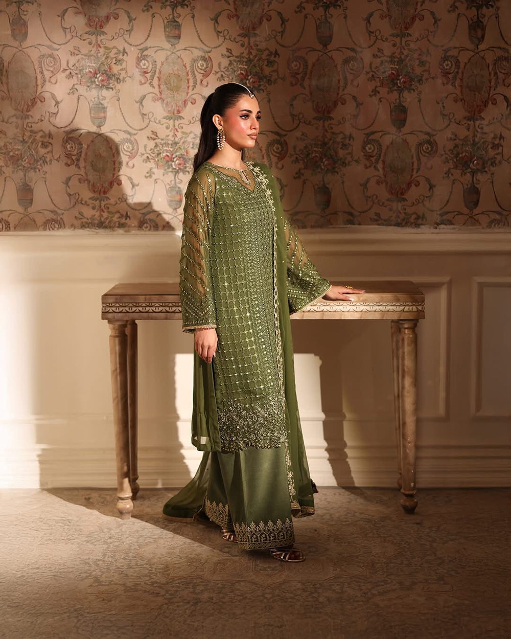 Azure Chiffon Embroidered Unstitched Suit