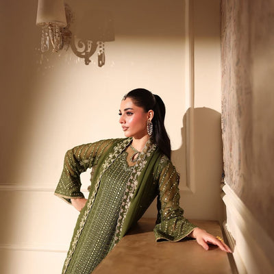 Azure Chiffon Embroidered Unstitched Suit