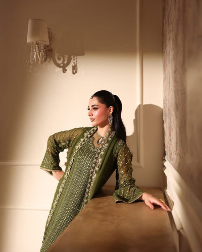 Azure Chiffon Embroidered Unstitched Suit